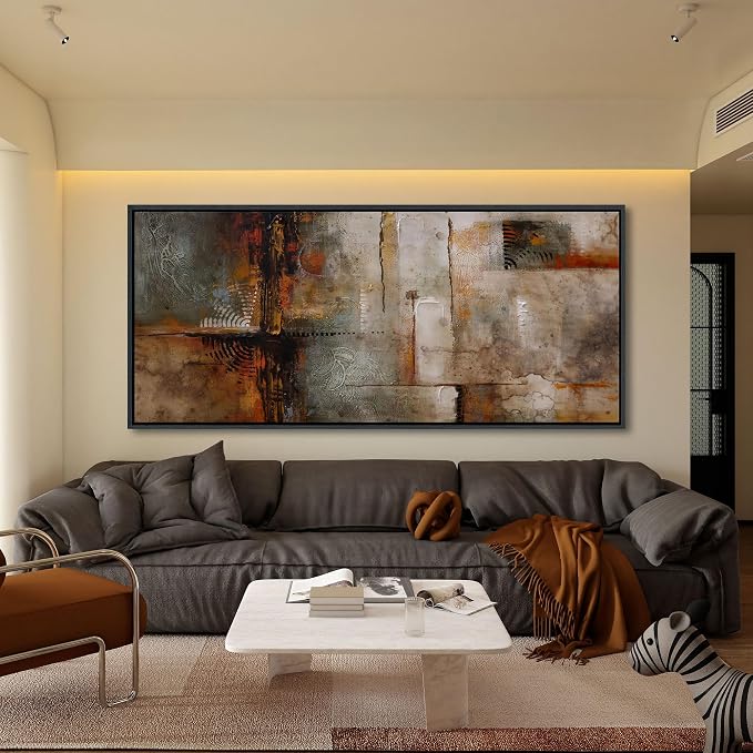 YDYSUNE Extra Large Framed Abstract Wall Art | Brown Subtle Textured Canvas Picture & Painting | Ready to Hang Artwork Decor for Living Room, Bedroom Decoration Easy to Hang 31×70 INCH