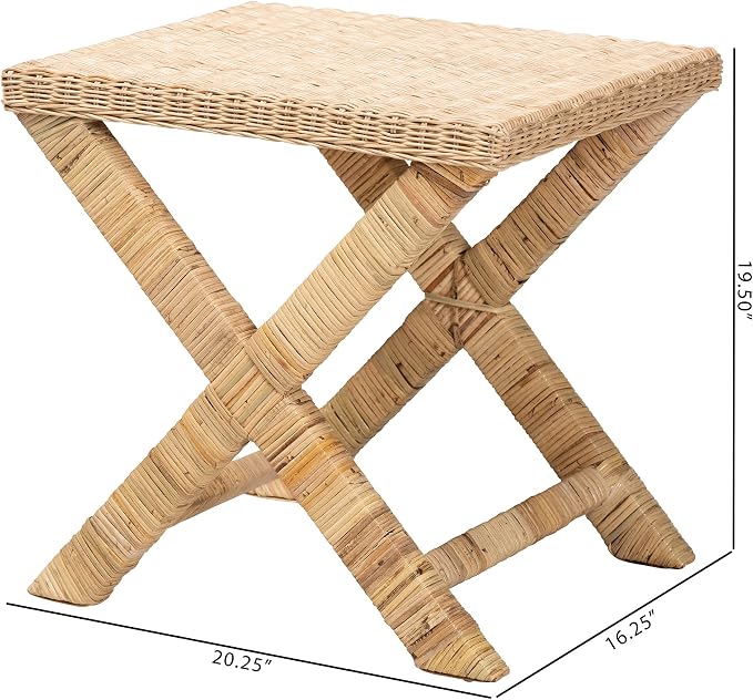 Bali & pari Farica Modern Bohemian Natural Rattan and Mahogany Accent Bench