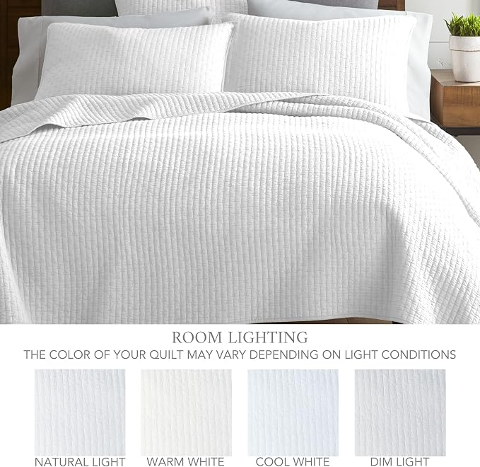 Levtex Home Cross Stitch Reversible Full/Queen Quilt Set (88x92in) and 2 Pillow Shams (26x20in) - Stitch Texture - Bright White - Cotton Full/Queen Size Quilt Bedding Set - Lightweight Soft Pre-Washed