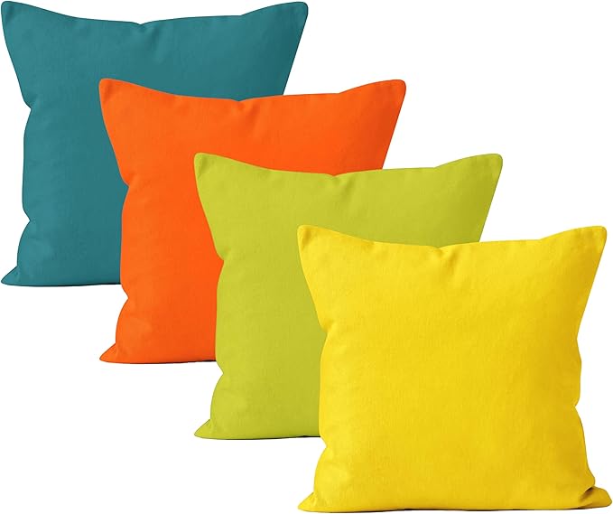 Encasa XO Throw Pillow Covers 24x24 in Set of 4 Bright Combo | No Inserts | Cotton Pillow Covers for Living Room, Bed, Sofa, Couch | Decorative Cushion Covers with Improved Zipper