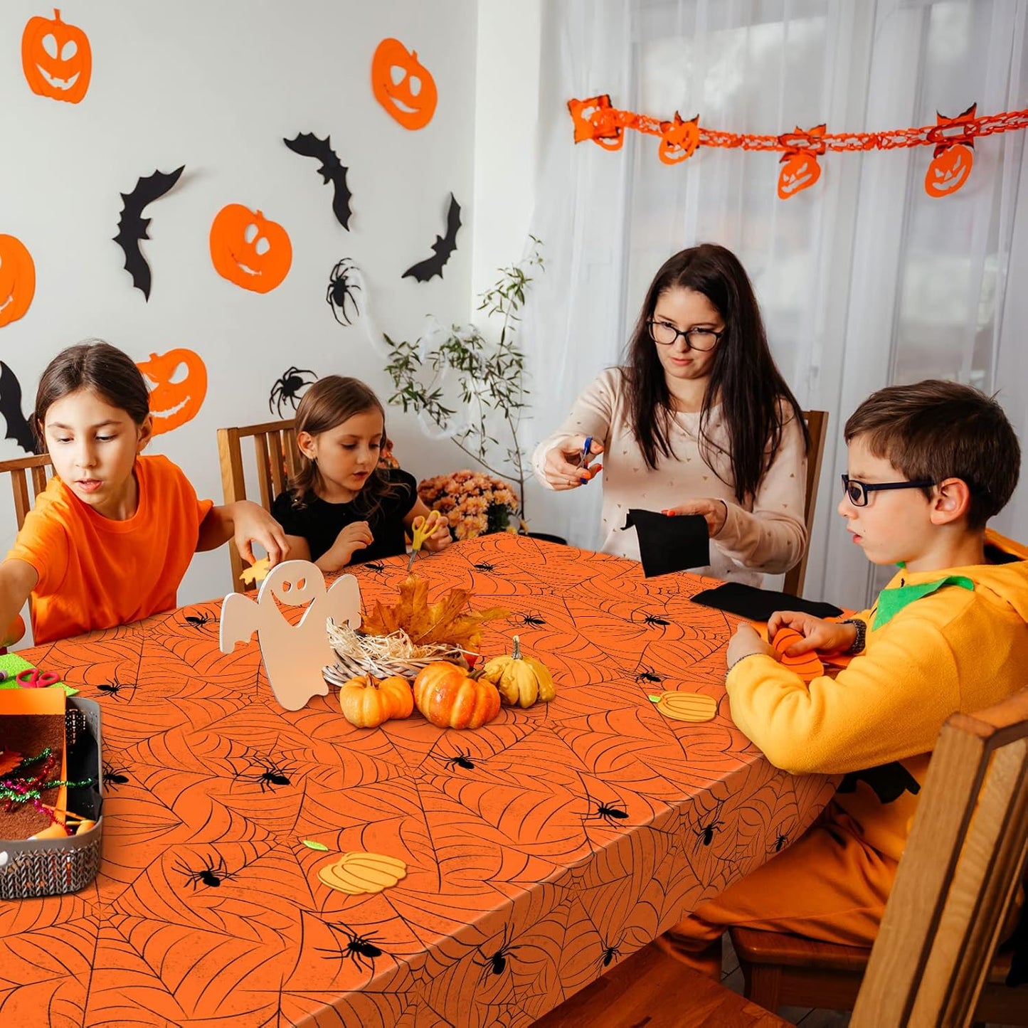 TREWAVE 3 Pack Halloween Spiderweb Tablecloth Rectangular Plastic Spider Web Table Cloth Large Size Table Covers for Home Decor Halloween Party Decorations 54" x 108" (Mixed)