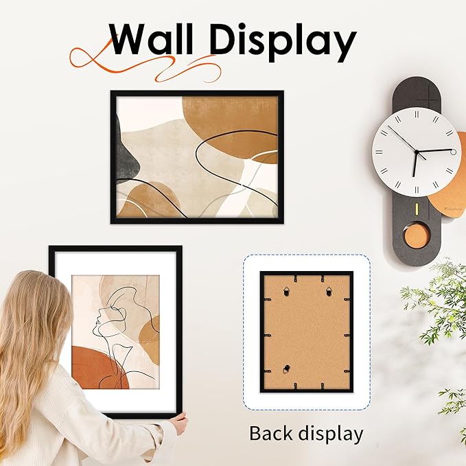 FIXSMITH 12x16 Picture Frame Set of 4, Photo Frame with HD Plexiglass, Display Pictures 8.5x11 with Mat or 11x17 Without Mat, Black Picture Frames Collage Wall Decor, Gallary Wall Frame