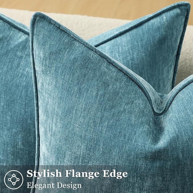 decorUhome Summer Couch Throw Pillow Covers 12x20 Set of 2, Decorative Soft Velvet Modern Cozy Chenille Lumbar Pillow Cases with Elegant Design for Sofa Bed Living Room Home Decor, Teal