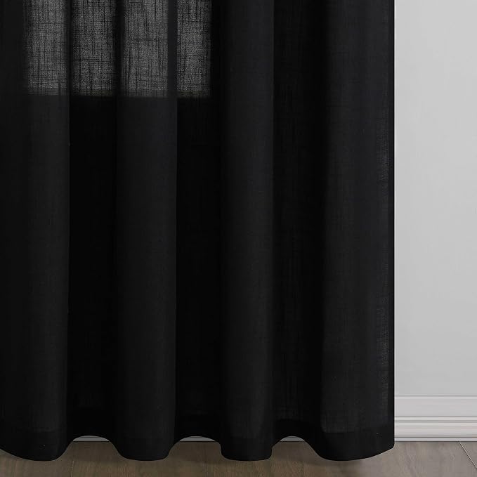 Extra Long Black Curtains 120 In Length 2 Panels for Living Room Grommet Neutral Farmhouse Linen Drapes Light Filter Semi Sheer Curtain 120 Inches Floor Ceiling Patio Sliding Door Halloween Decor