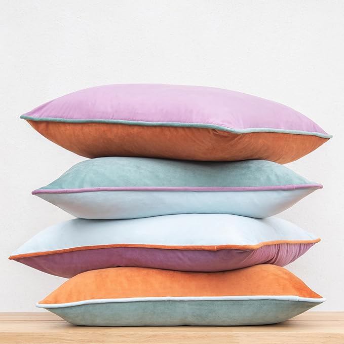 MONDAY MOOSE Decorative Throw Pillow Covers Cushion Cases, Set of 4 Soft Velvet Modern Double-Sided Designs, Mix and Match for Home Decor, Pillow Inserts Not Included (18x18 inch, Purple/Teal)