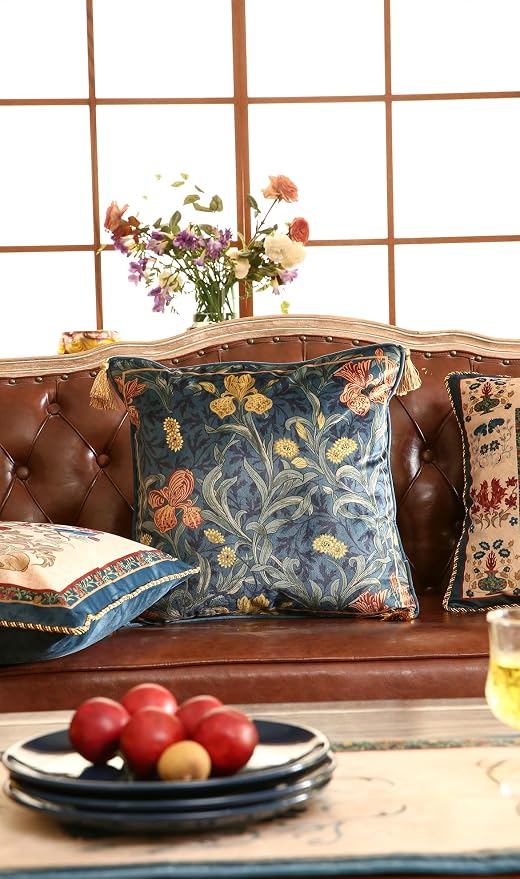 patdrea Designer French Velvet Throw Pillow Cover,Set of 4,-Herbert | Elegant Vintage Lumbar Pillow Case with Zipper,Floral Pattern,Decor Cushion Coverfor Couch Living Room Bedroom Sofa