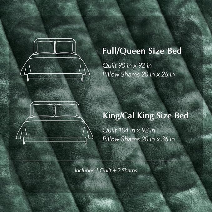 EverGrace Velvet Quilt Set Queen Size, Luxurious Soft Striped Channel Bedding Set, Lightweight Velvet Comforter for All Season, Oversized Bedspread Coverlet with 2 Matching Shams, Dark Green
