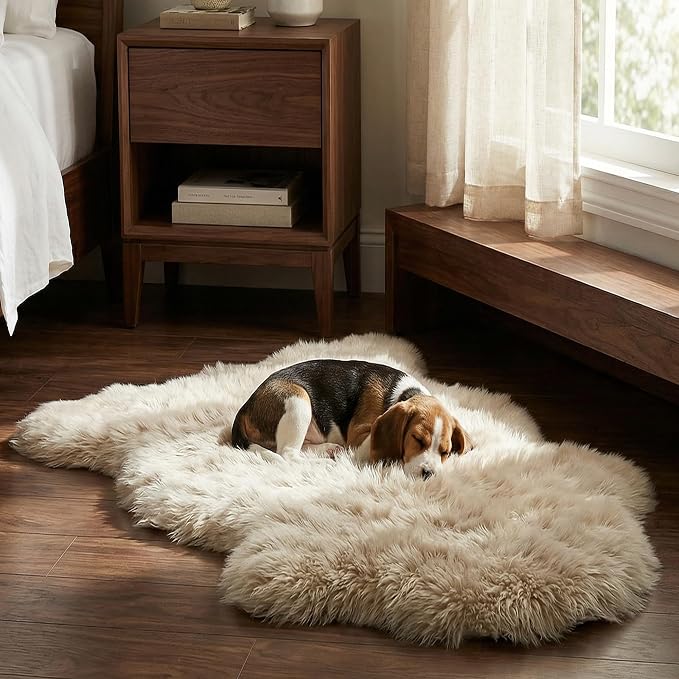 Premium Genuine Sheepskin Area Ruge - Real Wool Fur Shaggy Carpet | Fluffy Soft Natural Lambskin Rug Seat Chair Covers for Couch Sofa Bedroom Living Room(Beige,2×3 Feet Sheepskin)