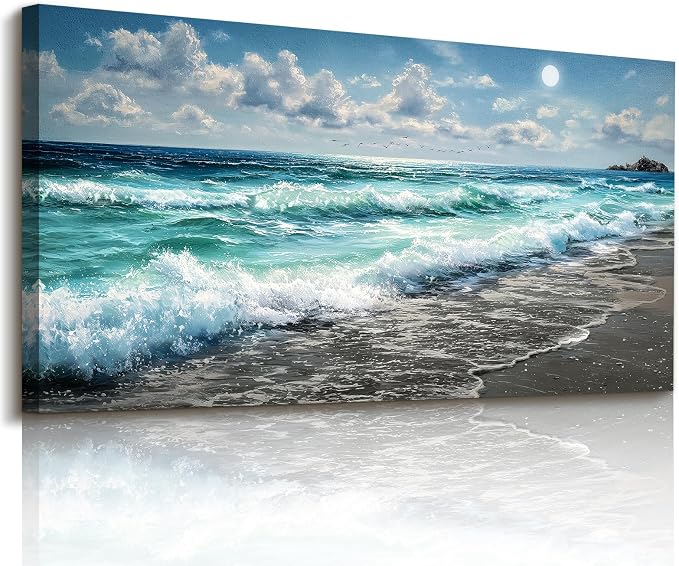 imjiayu Ocean Canvas Wall Art, Beach Wall Art For Living Room, Coastal Large Wall Decor For Bedroom Office Dining Room Decorations, Seascape Landscape Paintings, Blue Sea Wave Pictures Home Decor, 20" x 40"