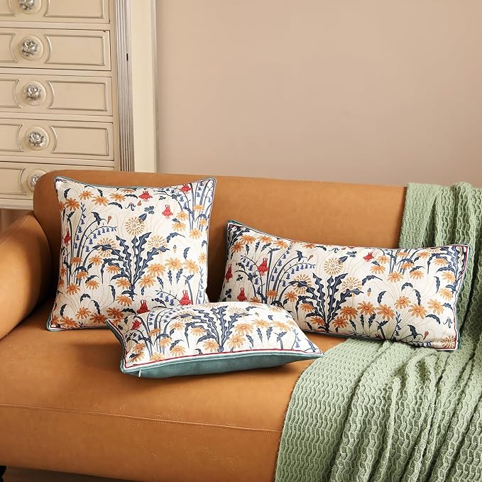 bilin gaier Designer Linen Throw Pillow Covers,20"x12" Set of 2-Tijuana | Vintage Elegant Rectangular Pillow Cover,Concealed Zipper,Floral Pattern,Sofas,Bedroom,Living Room,Lounge Chairs