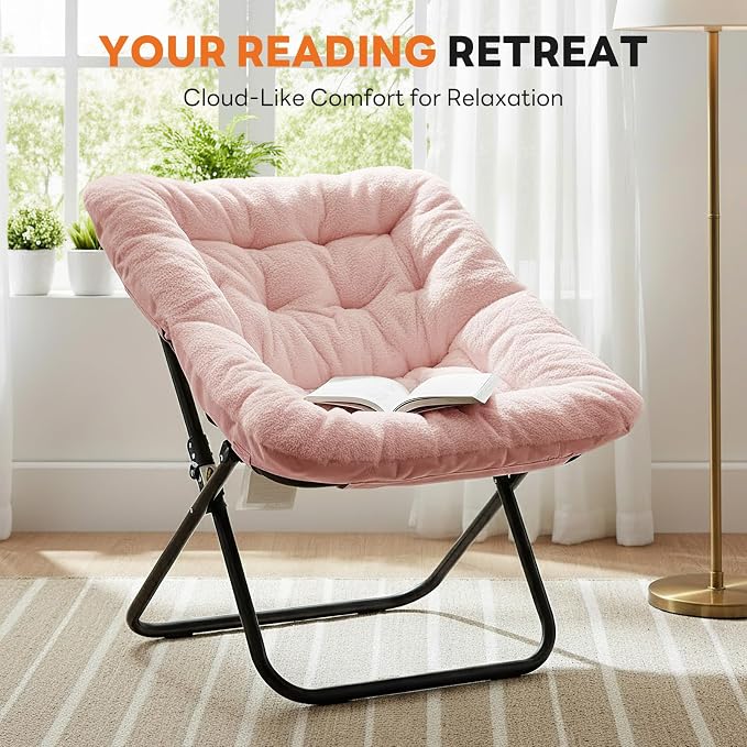 Sweetcrispy Comfy Chair for Adults, Foldable Living Room Chair, Soft Faux Fur Lounge for Bedroom Dorm Rooms, Comfortable Reading Chairs for Teens, X-Large