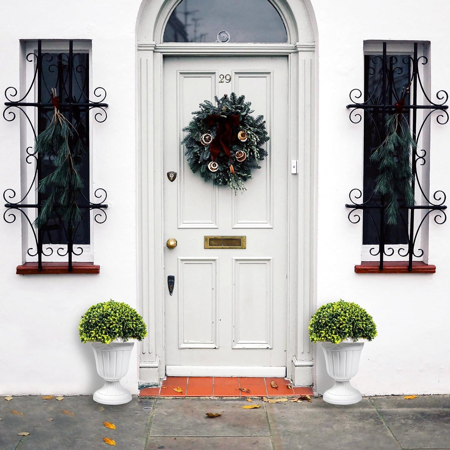 Sunnyglade 2 PCS 17" Artificial Plastic Boxwood Ball Tree, Faux Potted Decorative Topiary Plant, UV Resistant Fake Plant in Pot for Home Gate Indoor Outdoor Patio Office Decor