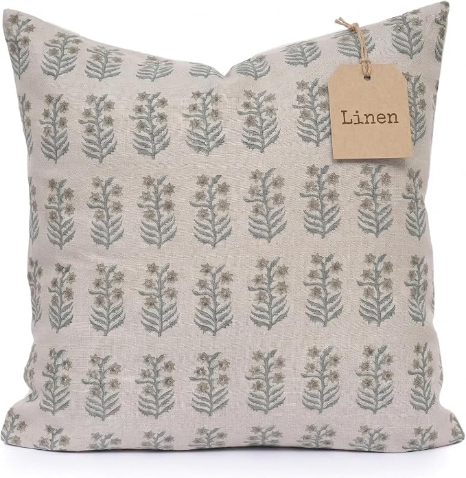Linen Throw Pillow Covers 20x20 inch Soft Green Spring Decorative Pillow Covers for Living Room, Bedroom
