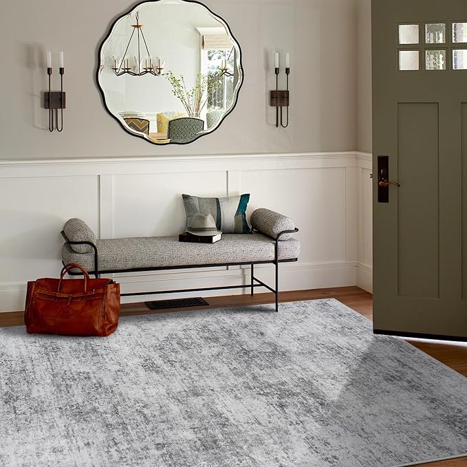 6x9 Area Rugs for Living Room Rug Washable: Modern Rug for Dining Room Bedroom Carpet Non Slip Low Pile 6 by 9 Indoor Abstract Nursery Home Office Grey
