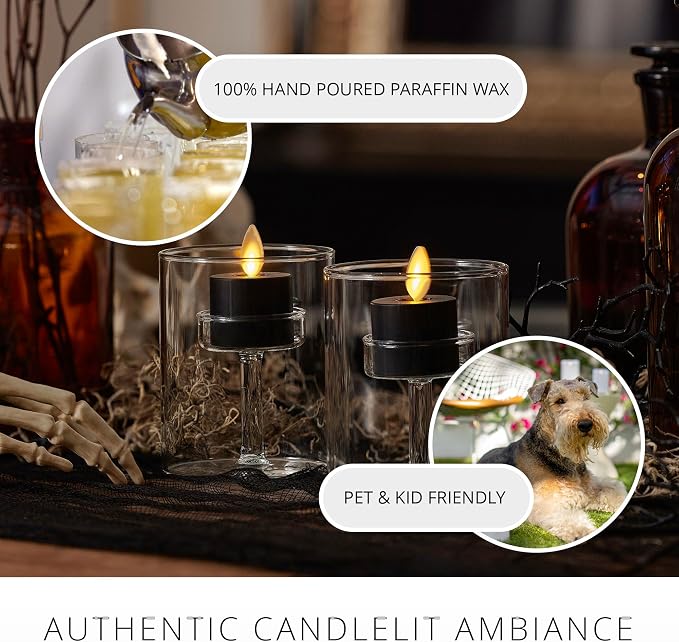 Luminara Set of 2 Moving Flame Flameless Tealight (1.4" x 2") Battery Operated Plastic LED Tea Light - Smooth Matte Finish- Black