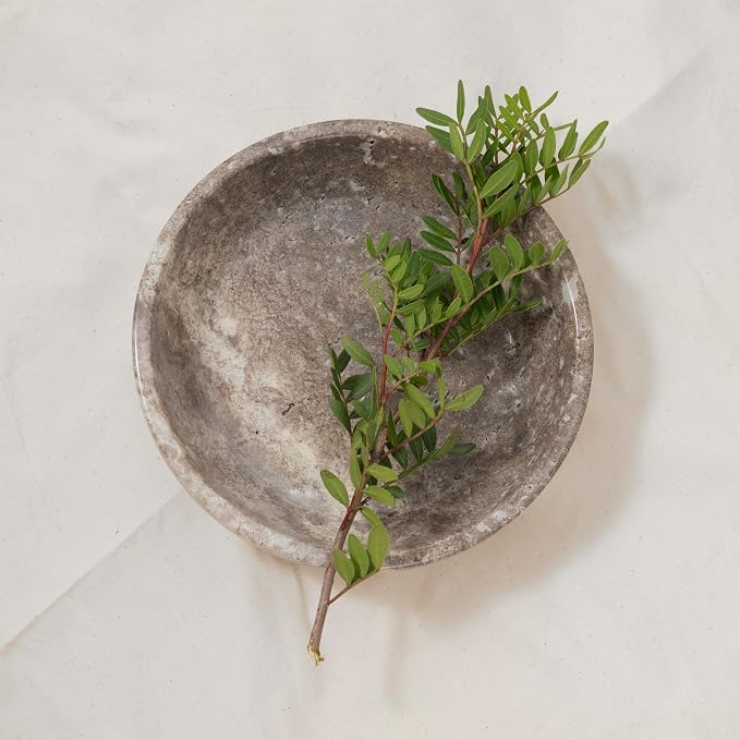 Shelf & Nook Travertine Decorative Bowls for Home Decor. Key Bowl for Entryway Table in a Choice of 5 Colors (Silver-Gray, Small)