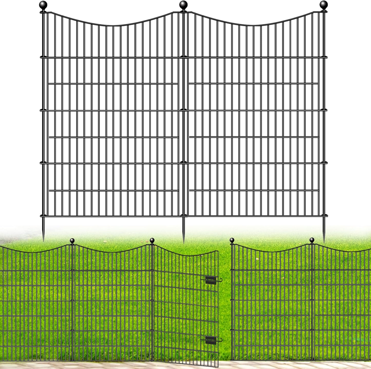 8 Panels Decorative Garden Fence with Gate, 48 in(H) X 21 ft(L) No Dig Dog Fence Animal Barrier Outdoor for Yard, Rustproof Metal Garden Edging and Borders, Temporary Fencing Stakes