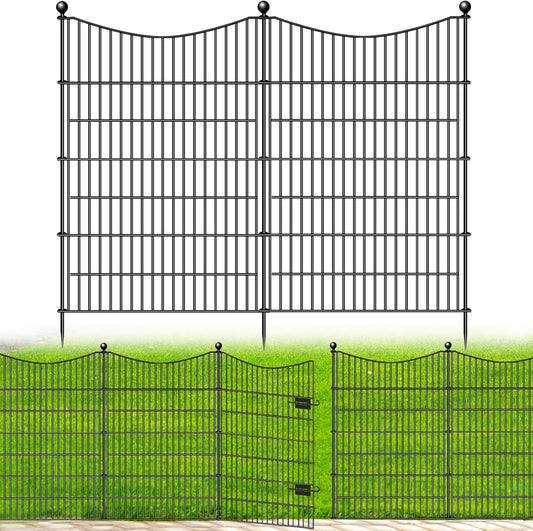 8 Panels Decorative Garden Fence with Gate, 48 in(H) X 21 ft(L) No Dig Dog Fence Animal Barrier Outdoor for Yard, Rustproof Metal Garden Edging and Borders, Temporary Fencing Stakes