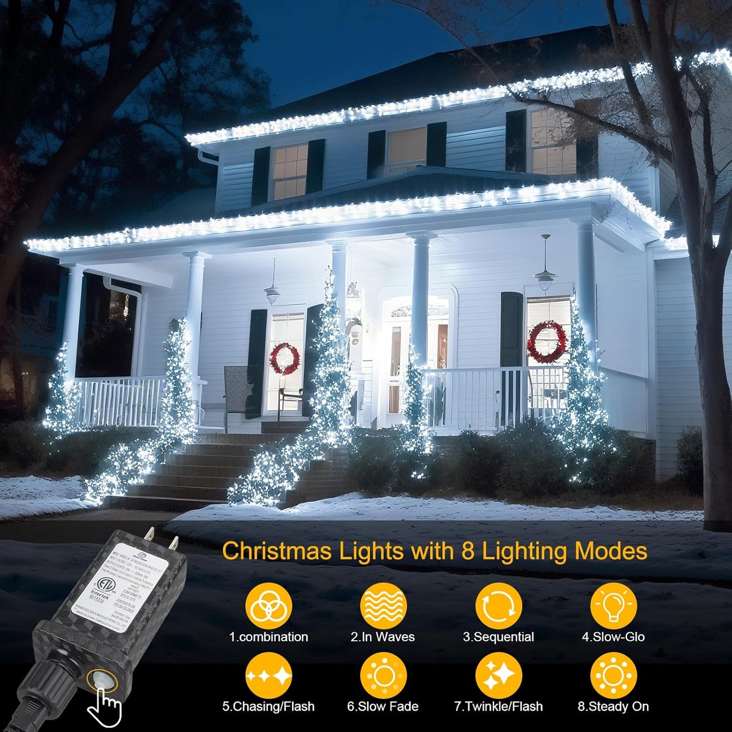 98.5FT 300 LED Christmas Lights Plug in,Cool White Waterproof Fairy Lights with Timer/8 Modes, Christmas Tree Lights Lighting Outdoor Indoor Garden Party Wedding Christmas Tree Decoration