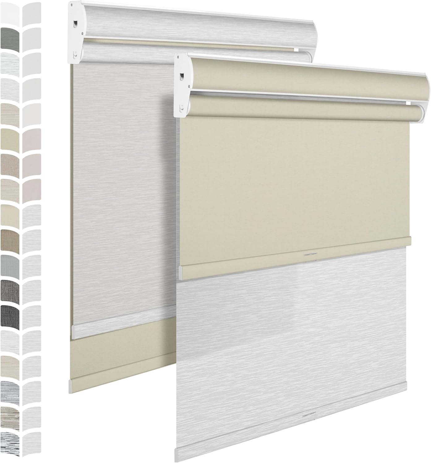 BERISSA Dual Roller Shades with Cassette Valance, Double Blackout & Light Filtering, Day & Night Shades for Home Office. Beige Linen & White, Custom Sizes