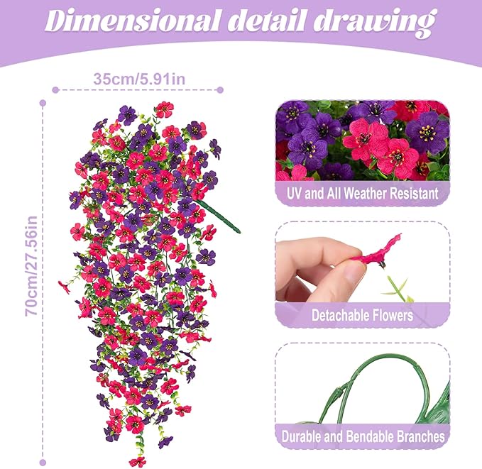 Fake Artificial Hanging Flowers for Outdoors Decoration, 2 PCS Faux UV Resistant Artificial Outdoor Flowers, Fake Plants Look Real Daisy No Fade Spring Decor for Porch Home Patio Balcony and Yard