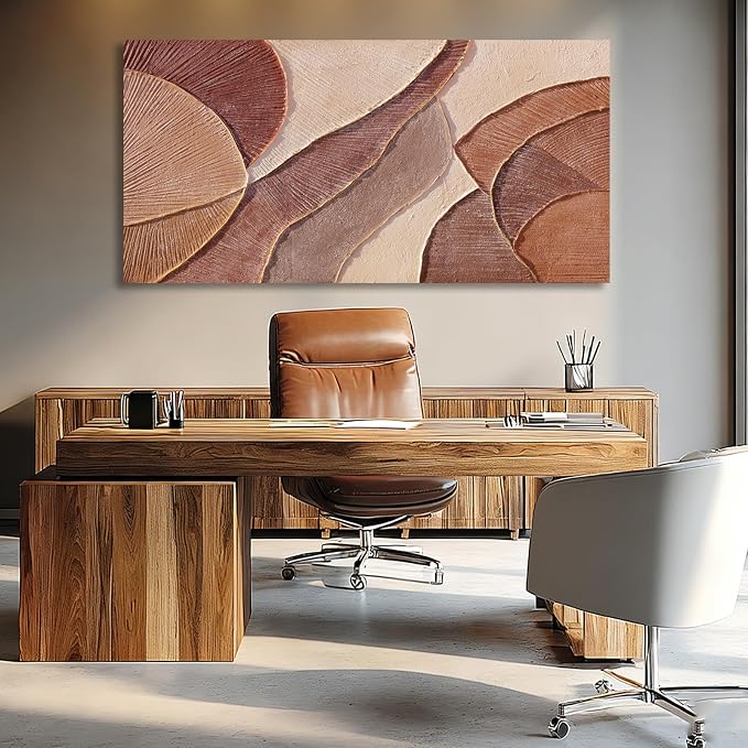 Dolidoteart Brown Beige Abstract Wall Art, Hand Painted Oil Painting for Office, Large Textured Horizontal Wall Decor for Living Room Bedroom, 24x48 Inch