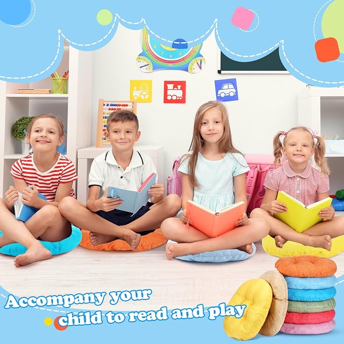 Fumete 8 Pcs 16 Inch Floor Cushions Pillow for Kids Bulk Classroom Round Flexible Seating Floor Cushions for Students Home Daycare School Reading Corner Yoga Meditation Picnic (Fresh Candy)