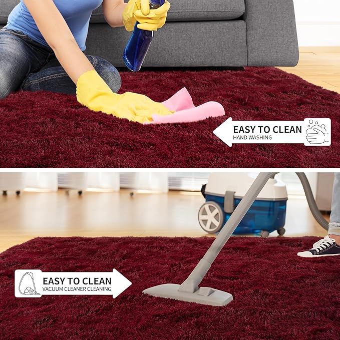 Tepook Soft Runner Rugs for Bedroom 2x6 with Rubber Backing, Burgundy Red Fluffy Rugs for Hallway, Shag Bedside Rug Fuzzy Plush Carpet for Living Room Dorm Nursery Indoor Home Decor