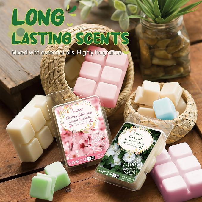 SALKING Spring Scented Wax Melts, Soy Wax Melts Gift Set, Wax Cubes/Tarts for Warmer - Cherry Blossom, Gardenia, Rose Geranium, After Rain, Fresh Cut Grass, Sweet Pea, Bamboo, Earth, 8x2.6 oz