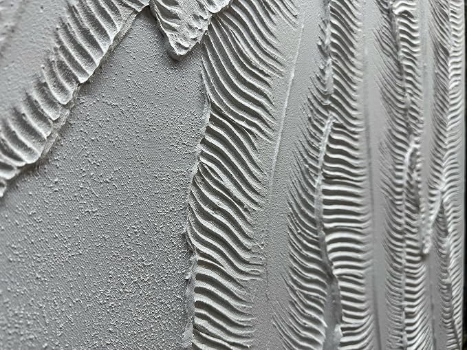 Art8YuQi Paintings - Contemporary Abstract Art leaf Oil Painting On Canvas Texture 3D White Painting Plantain Handmade Artwork Picture Canvas Wall Art Modern Home Decor living room Ready to Hang 24x36inch (36x24 inch) (AQ053, 24X36 inch)