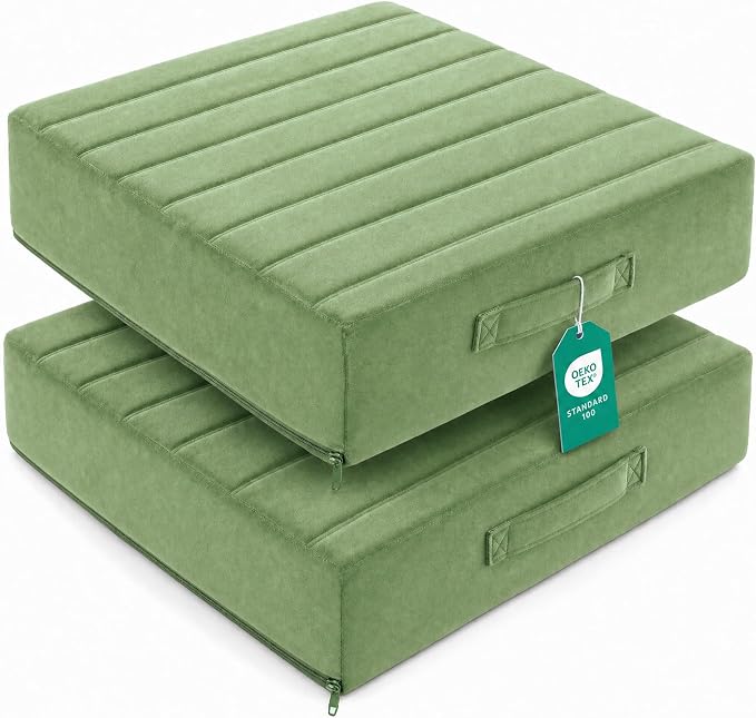 Codi High Density Foam Floor Pillow 2 Sets, Large Meditation Cushions Seating for Adults and Yoga Sitting, Washable Thick Couch Cushion with Soft Tufted Covers - 22 * 22 * 5inch Green
