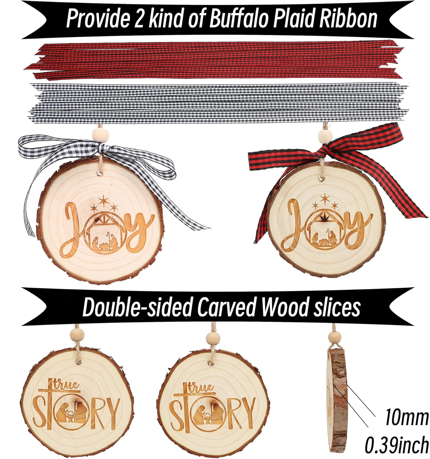 Nativity Christmas Ornaments - Set of 9 Buffalo Plaid Christmas Tree Ornaments Christian Wooden Ornament for Rustic Farmhouse Decorations Holiday Decor Religious Gift