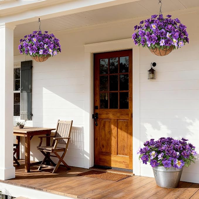 Hommyea Artificial Fake Flowers for Outdoor, 8 Bundles Faux Plants Silk Flowers Spring Decoration UV Resistant No Fade Plastic Flowers for Outside Planters Home Porch Patio Yard Garden Decor