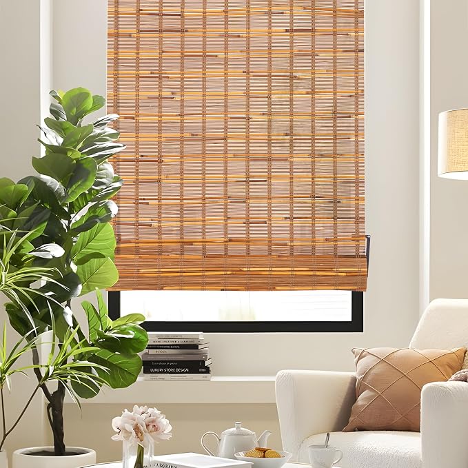 ALIMOO Cordless Bamboo Blinds for Interior Windows, Light Filtering Roll Up Shades Cordless for Indoor Home Patio Porch 72" W x 72" H