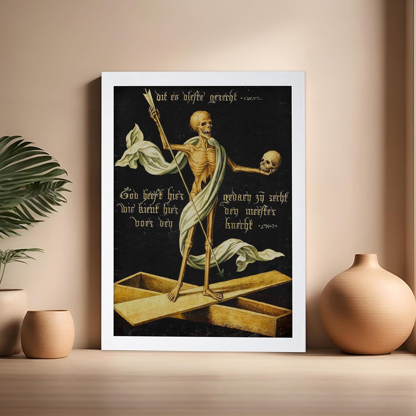 Poster Master Vintage Medieval Poster - Retro Gothic Print - Gift for Artist, Friend - Allegory of Life and Death, Skeleton, Dark, Skull - Wall Decor for Home, Living Room, 16x20 White Framed