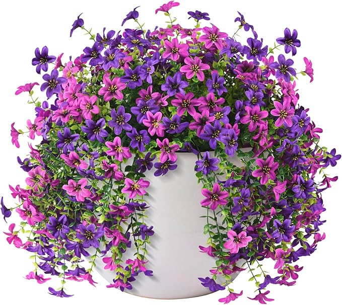 Artificial Hanging Baskets Outdoor, 4 Bundles Artificial Hanging Flowers Outdoors Spring Summer Decoration, No Fade Realistic Fake Hanging Baskets for Porch Patio Balcony Home Yard Decor
