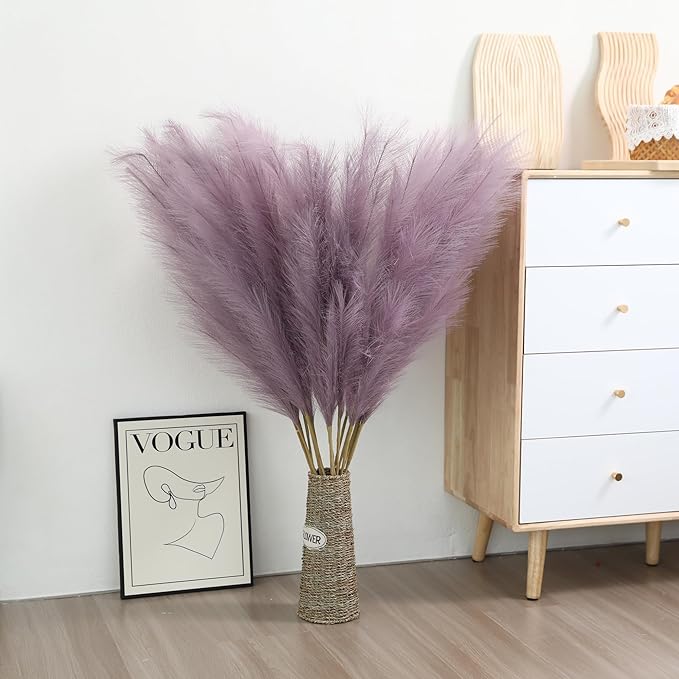 Wertuirk Purple Pampas Grass Decor - 45-Inch Set of 8 | Large Faux Pampas Grass Soft and Fluffy | Big Artificial Fake Flower | Perfect for Wedding Centerpieces, Baby Shower and House Decor
