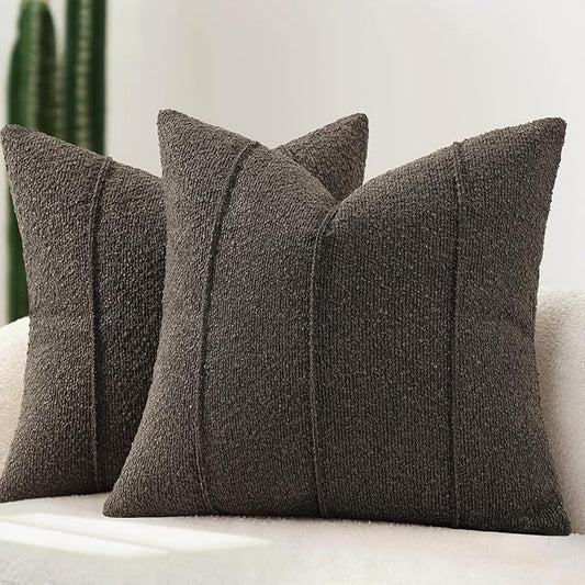 YCOLL Textured Boucle Throw Pillow Covers 20x20 Pack of 2 - Soft Neutral Striped Cushion Covers, Cozy Accent Decorative Pillow Covers for Couch, Sofa, Bed, Living Room (Dark Gray)