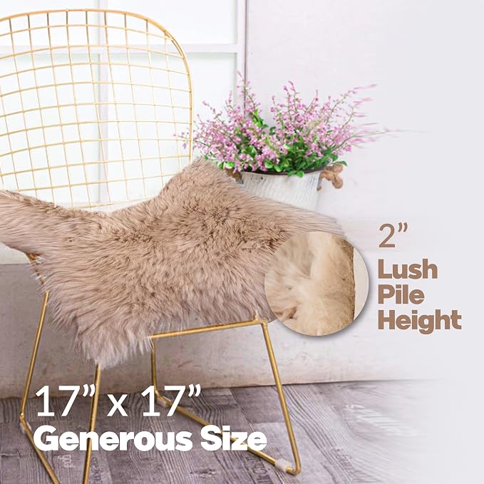 Set of 2, Natural Sheepskin Chairpad with Non-Slip Backing | 100% Real New Zealand Wool Sheepskin for Car Seat, Accent Chair, or Vanity Chair, Taupe