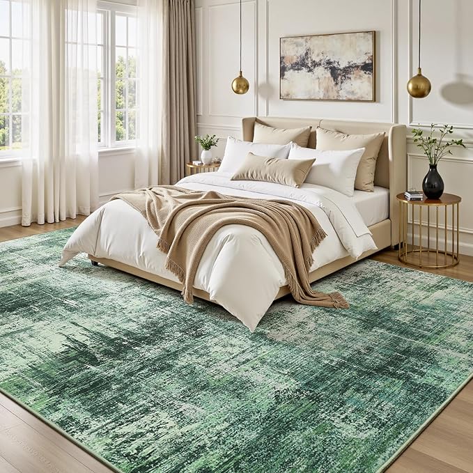 Lofus 5x7 Area Rug for Living Room, Green Abstract Rugs with Non-Slip Backing, Neutral Modern Washable Carpet for Bedroom Dining Room Home Office Nursery Indoor