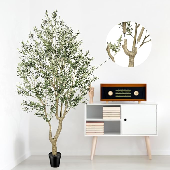 FEELEAD Tall Faux Olive Tree - 10ft (120in) Realistic Artificial Olive Tree, Large Fake Olive Tree with Realistic Leaves & Fruits, Olive Trees Artificial Indoor for Home, Office, Living Room Decor