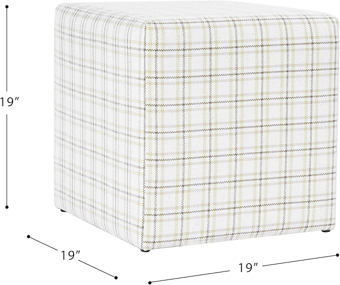 HomePop 19" Square Ottoman - Natural Plaid Woven Fabric