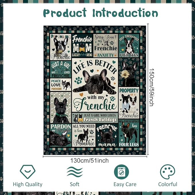 Wxiben French Bulldog Gifts for Women - French Bulldogs Blanket for Dog Lovers/Owners Frenchie Mom Gift Frenchie Birthday Throw Blanket for Home Sofa Couch Bed 60x50in