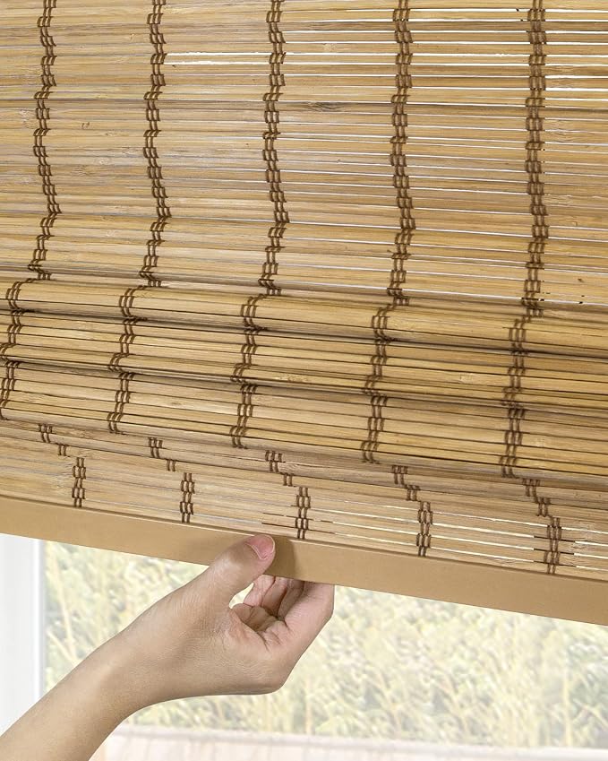 CHICOLOGY Bamboo Roman Shade, Cordless Light Filtering Woven Wood Window Treatment for Living Room, Dining Room, Kitchen & Office, Natural Bamboo Blinds for Boho Coastal Decor, Deer, 36" W x 64" H