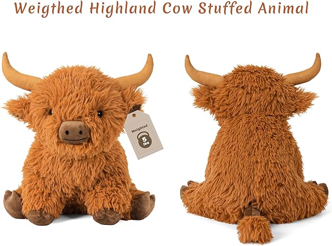 5lbs Highland Cow Weighted Stuffed Animals, 16in Tall Big Highland Cow Plush Toy, Soft Adorable Stuffed Animal for Kids and Adults Highland Cattle Gift Plushie Decor