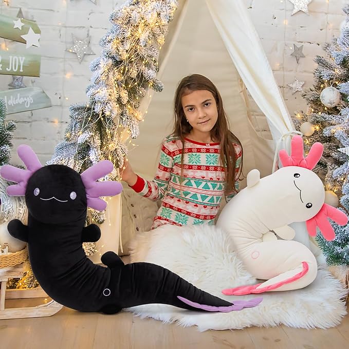 MaoGoLan 48" Giant Axolotl Plush Body Pillow, Large Black Axolotl Stuffed Animal Toy for Kid Girl Boy, Soft Salamander Plush Toy Glow in The Dark, Holiday Birthday Easter Baby Shower Decor Gift