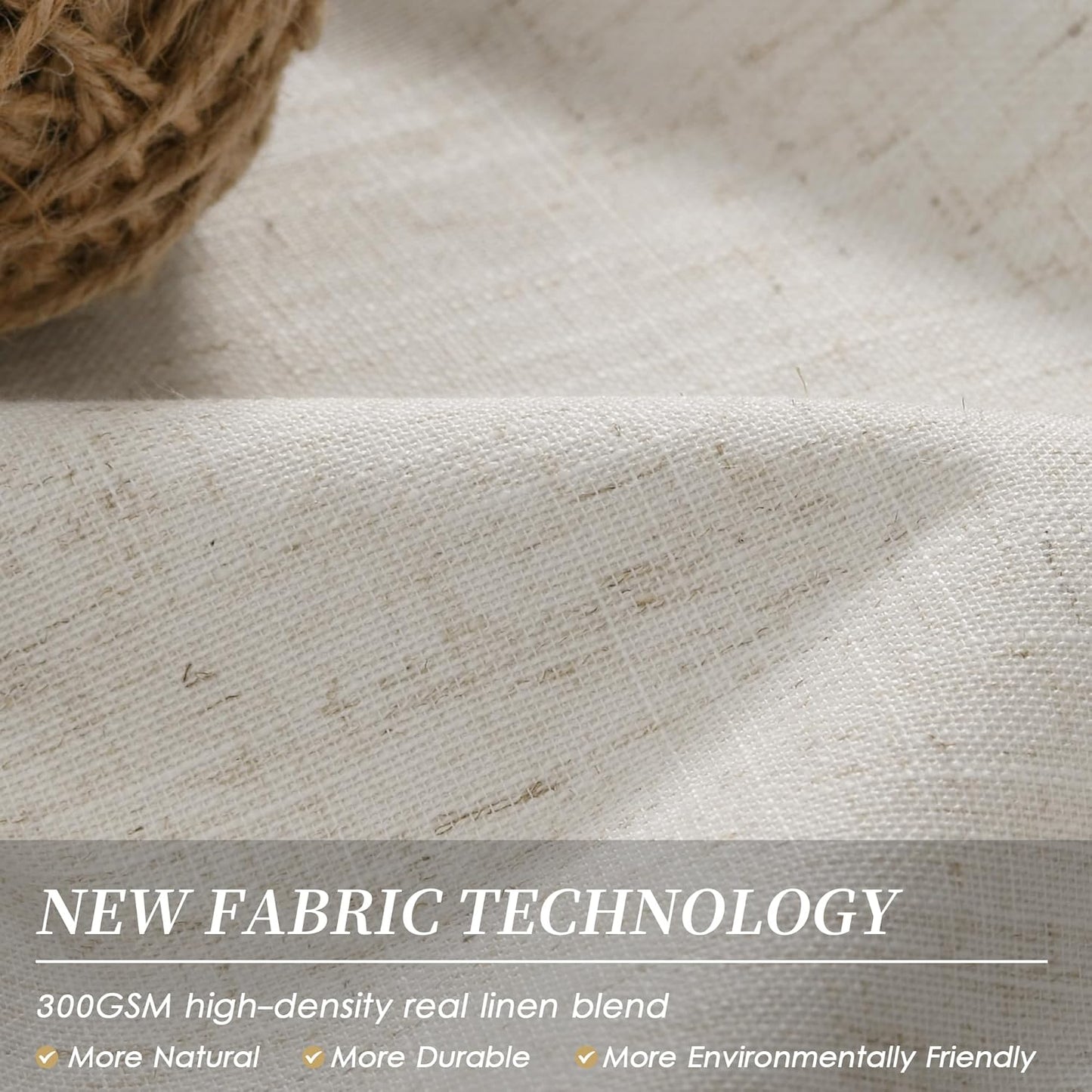 Natural Linen 100% Blackout Curtains for Bedroom 102 Inch Long 2 Panels Window Curtain Floor To Ceiling Length for Living Room Sliding Glass Door Back Tab Cream Linen Room Darkening Drapes 52x102