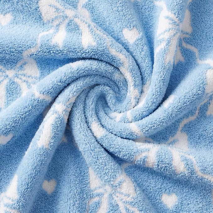 WRENSONGE Soft Throw Blanket for Couch-Cozy Reversible Knitted Blankets | Lightweight Warm Fluffy Decor for Women, Mom, Her & Girls, Sofa, Chair, Bed, 50x60in, Blue Bow