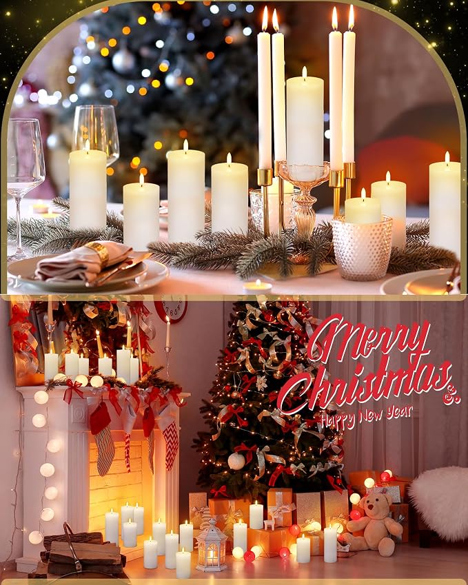 VIHOSE 6 Pack White Flameless Candles Set with Remote and Timer Flickering Flameless Battery Candles Flat Top LED Pillar for Wedding Outdoor Home Festival Decoration(D 3" H 6" 7" 8")