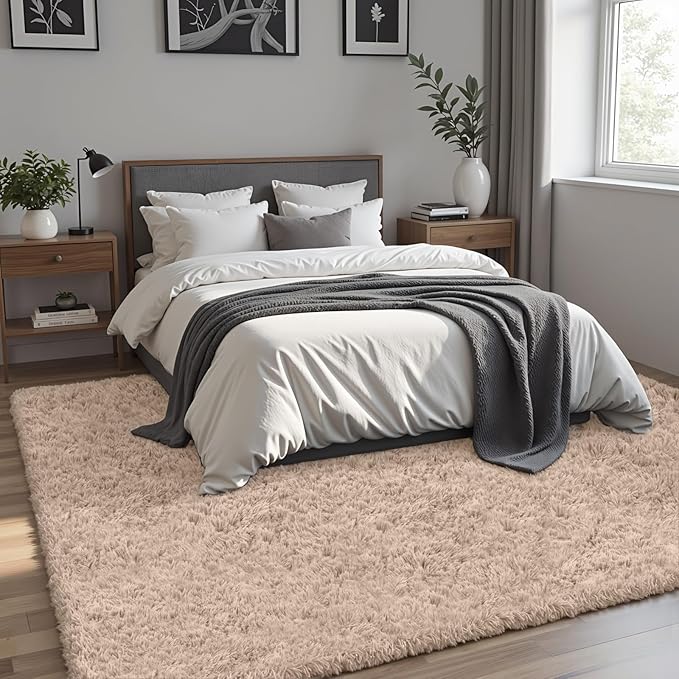 8x10 Area Rug for Living Room, Ultra Soft Fluffy Shag Rugs for Bedroom, Non-Slip Large Fuzzy Plush Rug Indoor Floor Carpet for Nursery Kids Office Dorm Modern Decor, Camel